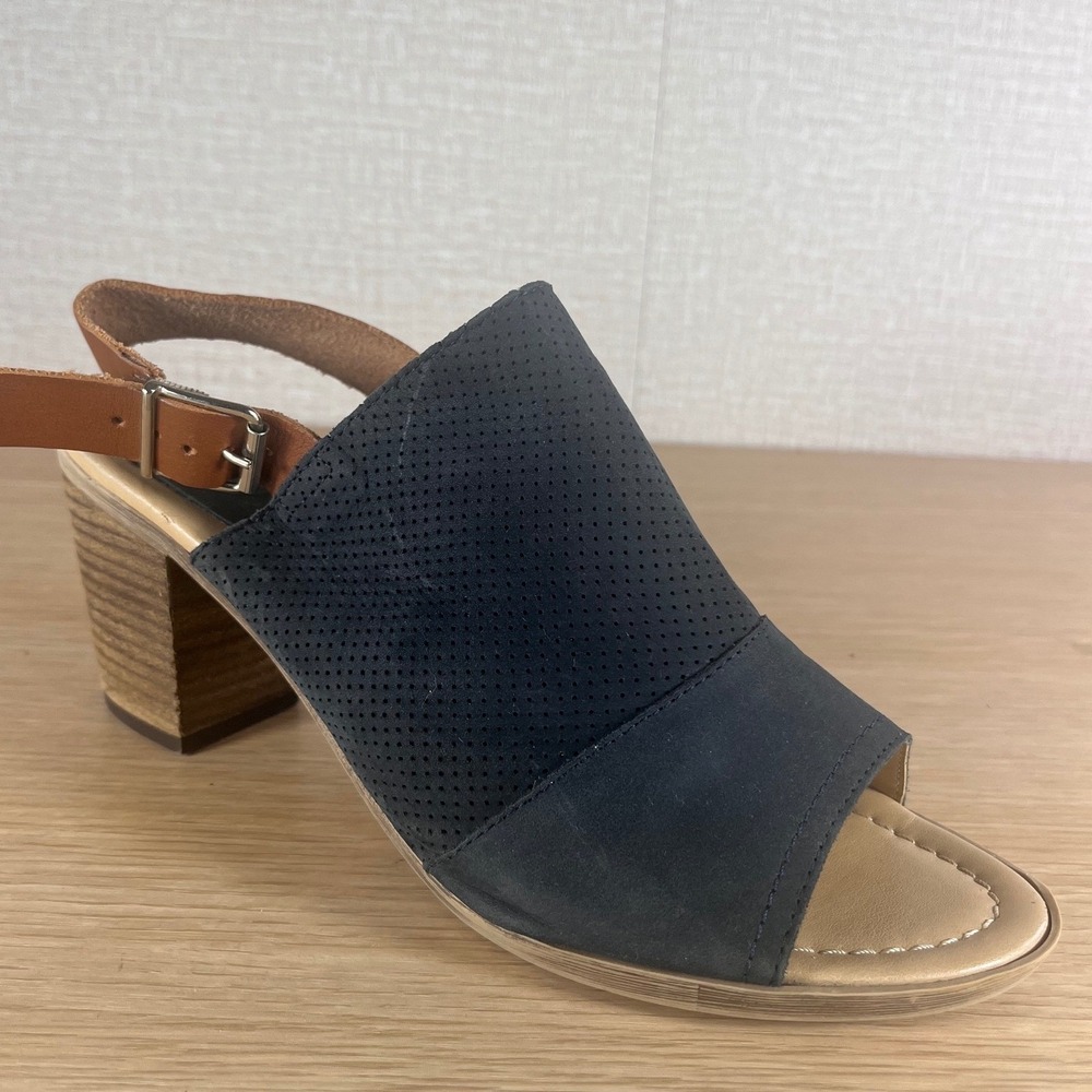Made in Italy Sophia Milano Black Suede Leather Block Heel Slingback Sandals 9